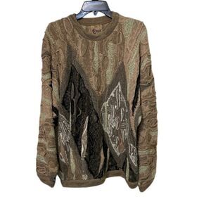 COOGI Classic Australia VTG Earth Tones 3-D Knit Sweater Mens XL Linen Cotton